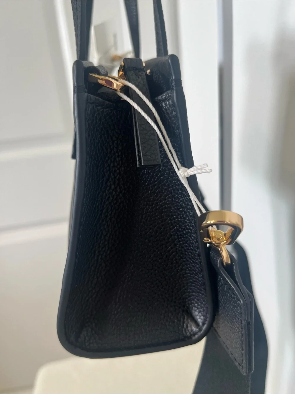 Tory Burch Black Pebbled Leather Mini Satchel with Gold Logo include paper bag